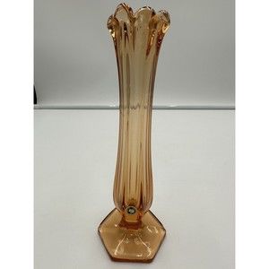 Westmoreland Golden Sunset Amber Colonial Paneled Footed Swung Vase W Sticker